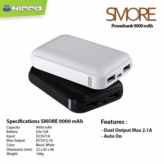 POWERBANK HIPPO SMORE 9000(FREE TAS/FREE pouch)