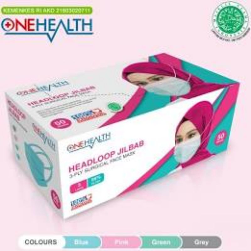 HIJAB MEDIS ONE HEALTH MASKER HEADLOOP ISI 50PCS