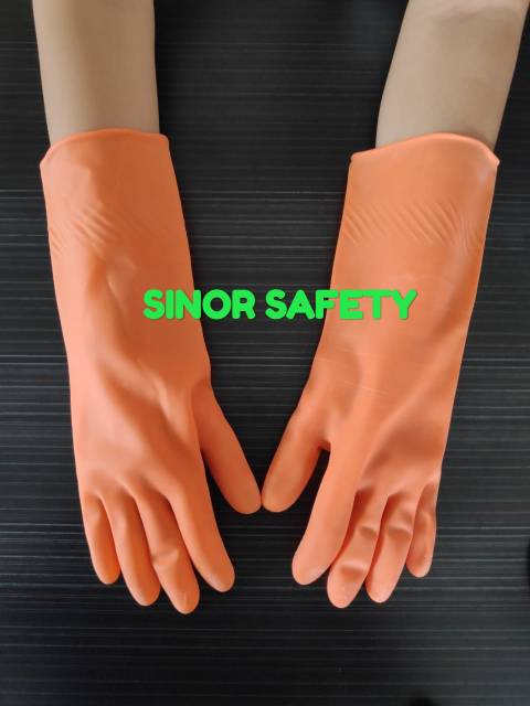 Sarung Tangan Karet Latex Tebal Serbaguna Rubber Glove 32 cm Kuning dan Orange