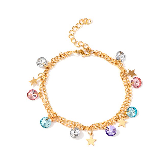 LRC Gelang Kaki Fashion Gold Star Color Diamond Adjustable Anklet F63441