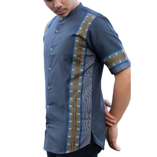 KEMKO SONGKET  LENGAN PENDEK BAJU KURTA PRIA BAJU MUSLIM MODERN PRIA WARNA Maroon Navy Lightning Blue Hijau teal M L XL