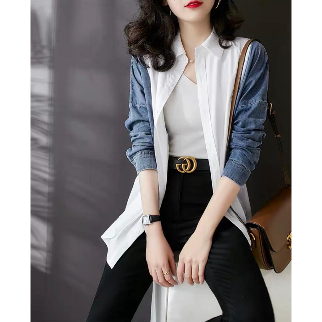 KEMEJA KATUN IMPORT MIX JEANS SAMPING