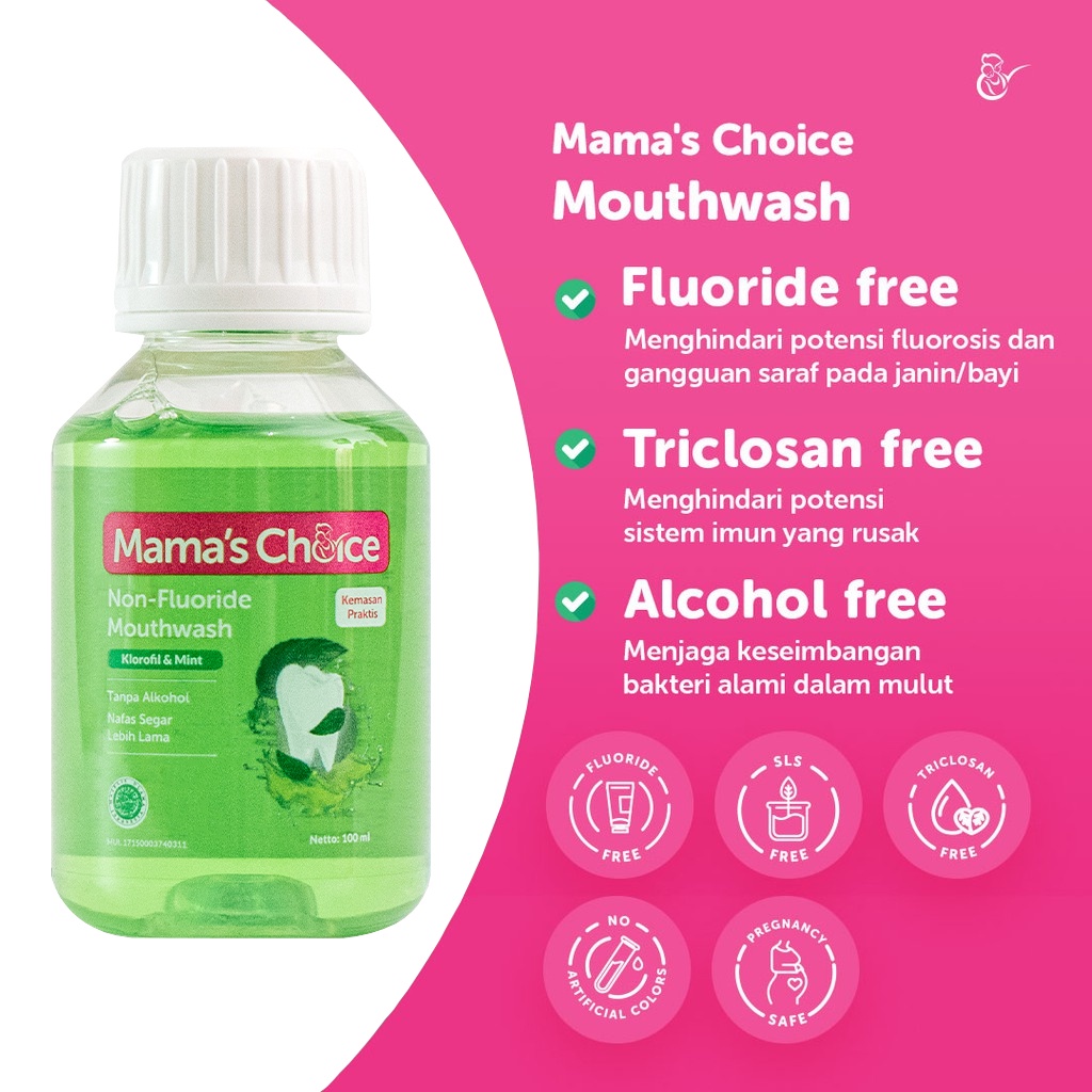 Mama's Choice Non Fluoride Mouthwash Cairan Kumur Halal Aman Ibu Hamil Menyusui Mamas