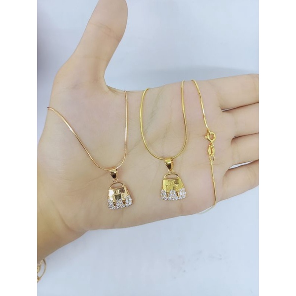 KALUNG PERAK ASLI 925 LAPIS EMAS/KALUNG KASANDRA+LIONTIN TAS CHAN*L MATA PUTIH/KALUNG ASLI SILVER/KALUNG FASHION