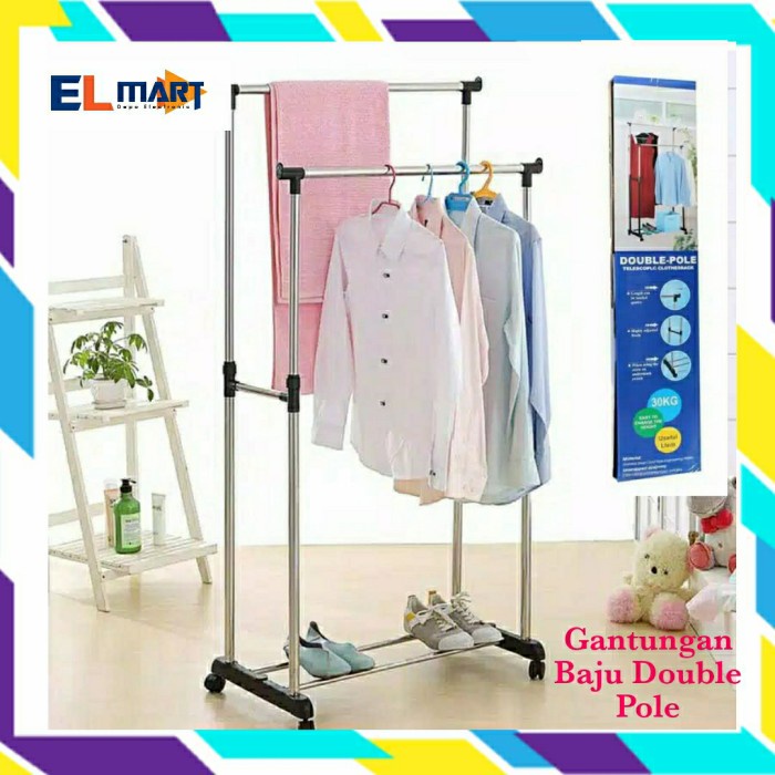 Stand Hanger Double Pole Gantungan Baju Gantung Rak Baju 2 Sisi CH97