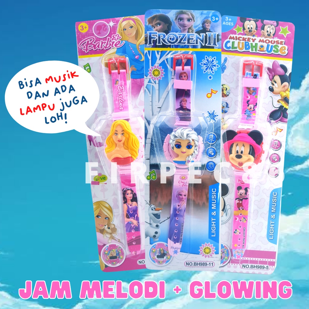 Jam tangan melodi /glowing anak musik bermotif banyak karakter led