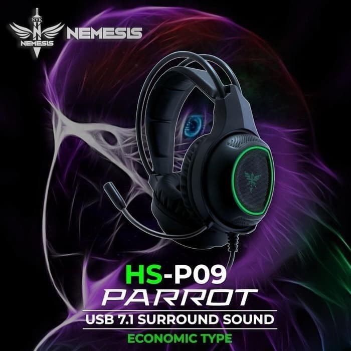 Headset gaming Nyk nemesis Wired Usb 7.1 sound surround led light Parrot Hs-P09 - Headphone p-09