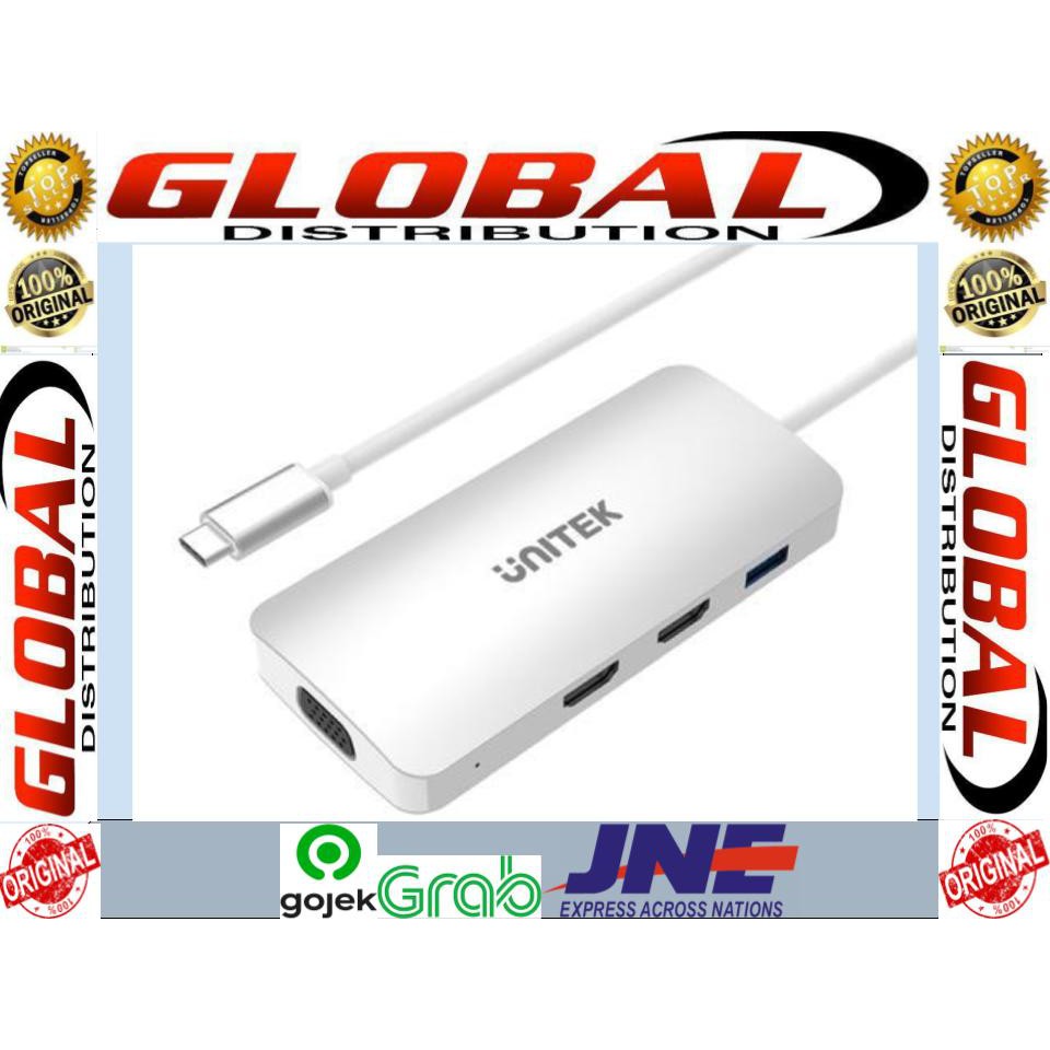 USB Type C Multiport With Power Unitek 9116 - Type C to VGA-2XHDMI-USB