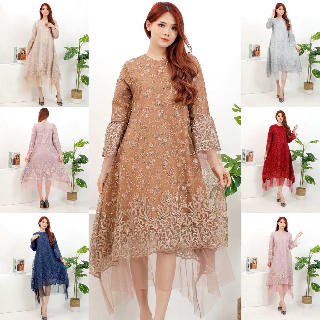 (Dijamin RealPic)  Dress Pesta Floren Tunik Kondangan / Dress Modern / Dres Terbaru / Dres Remaja / Dress Kondangan / Dres Brukat / Kebaya Pesta / Tunik Muslim Pesta