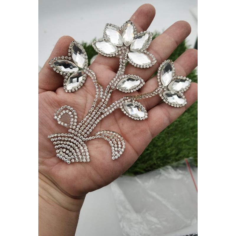 APLIKASI KRISTAL BERLIAN HOTFIX GOSOK RHINESTONE WARNA PUTIH MOTIF BUNGA KUALITAS GRADE AA PER PIECE