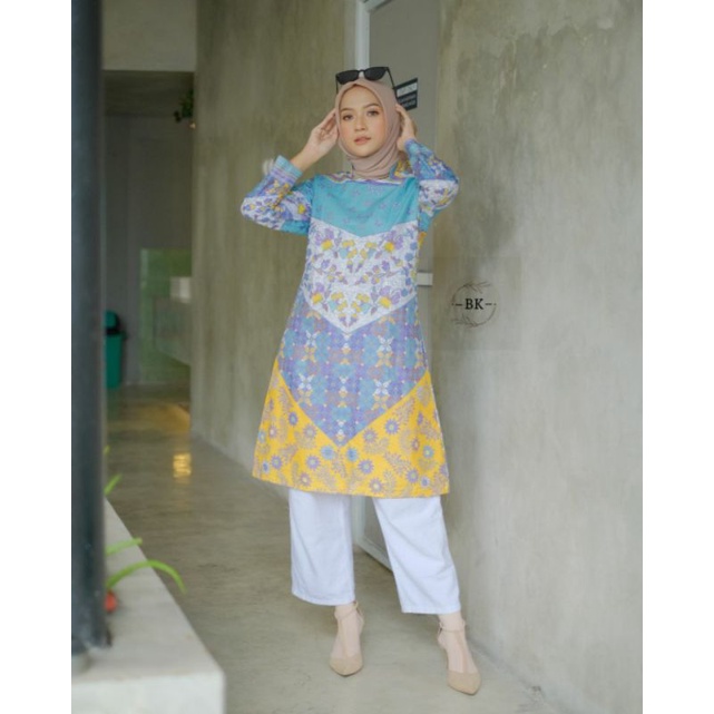 TUNIK BATIK MODERN SOFTCOLOR MOZAIK V HIJAU ||ATASAN WANITA|| M-L-XL-XXL-3L