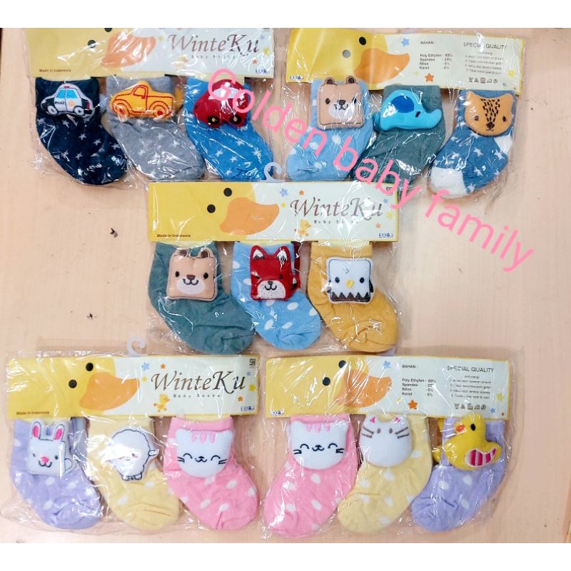 WINTEKU Kaos Kaki Boneka Bayi Anak 0-6bulan 1 set 3 pasang