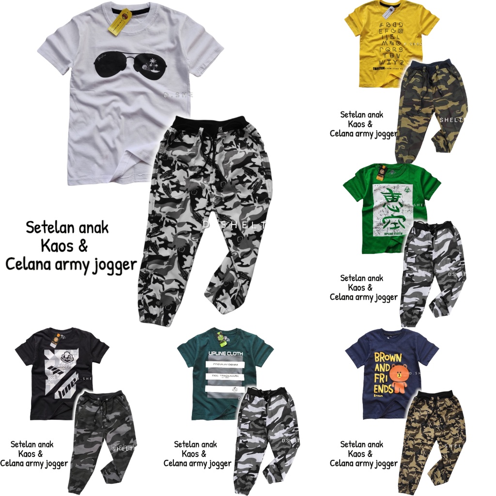 SETELAN KAOS ANAK &amp; CELANA JOGGER ARMY PART2/DSHELTER