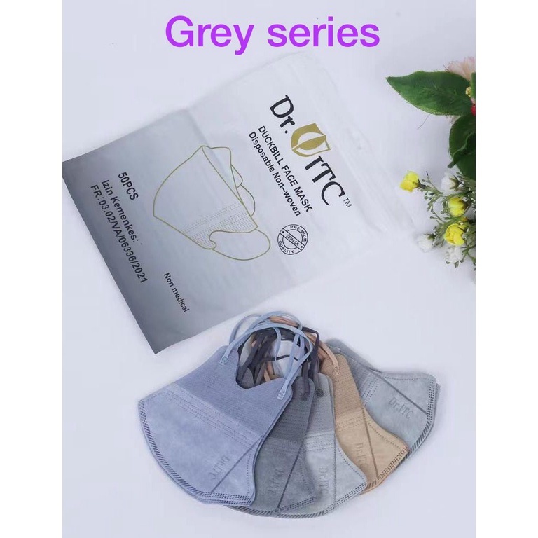 Masker Duckbill Dr Itc Mix Warna Warni Pastel Shrimpink,Matcha,Grey 3 ply isi 50 pcs per box