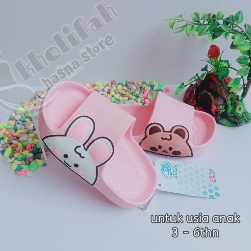 Sandal Empuk Perempuan Slop Kelinci Beruang Bts Terbaru Lucu Dulux 386D