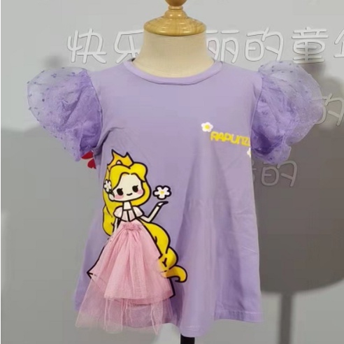 Dress Puff Sleeves anak perempuan Princess Elsa Snow White Mermaid Aurora Model T-shirt/ Dress Kasual