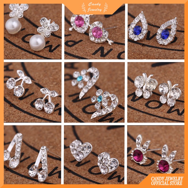 Anting Stud Mutiara Berlian Imitasi Bentuk Bintang Hati Beruang Butterfly Waterdrop Untuk Wanita