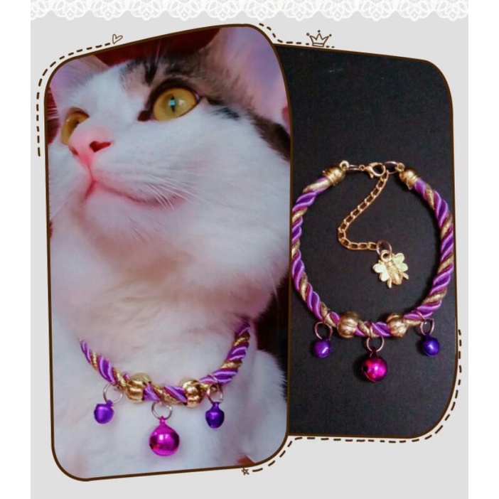kalung kucing ungu lonceng 3 mewah dan elegan