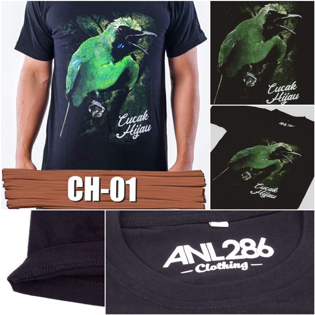 KAOS BURUNG CUCAK HIJAU CH-01 KAOS MOTIF BURUNG CUCAK IJO BAJU BURUNG CUCAK HIJAU KAOS BURUNG KICAU