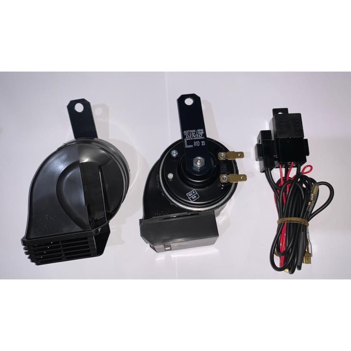 PAKET KLAKSON DENSO KEONG TUTUP + KABEL SET &amp; RELAY MOBIL UNIVERSAL
