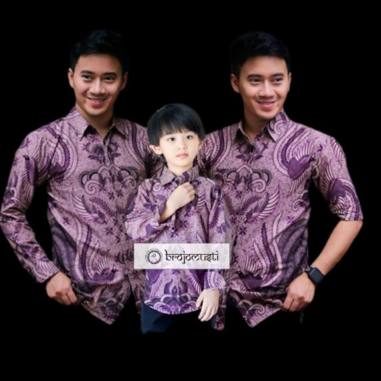 Terbagus.. BAJU BATIK ANAK LAKI-LAKI LENGAN PANJANG MOTIF LILAC - COUPLE BATIK AYAH DAN ANAK LAKI-LA
