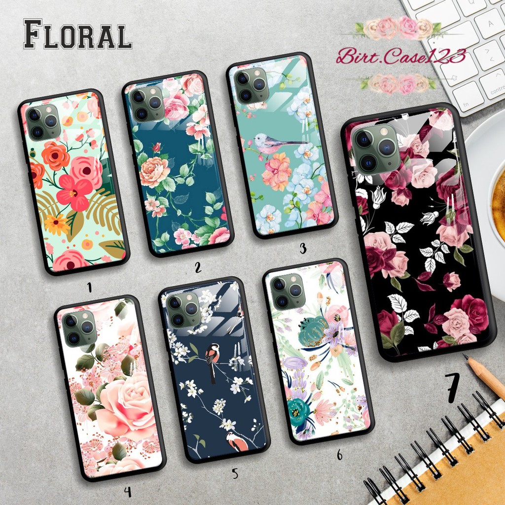 Back case glass FLORAL Vivo Y91 Y17 Y12 Y15 Y93 Y95 Y81 Y83 Y71 Y53 y20 Y30 Y50 V17 Y11 y12i BC1403