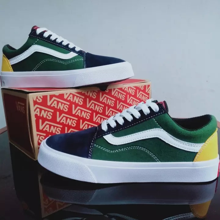 VANS OLDSKOOL CLASSIC NAVY GREEN YELLOW GARANSI PREMIUM 100% FREE PAPERBAG vans old skool