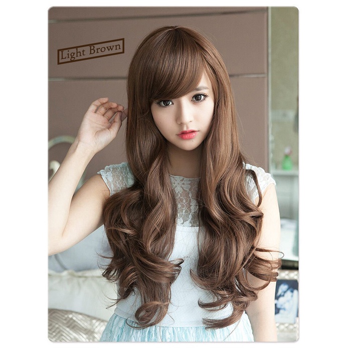 Wig Full Lace Fashion Wanita Korean Panjang Bergelombang Rambut Palsu Warna Natural Wig Hair Women's