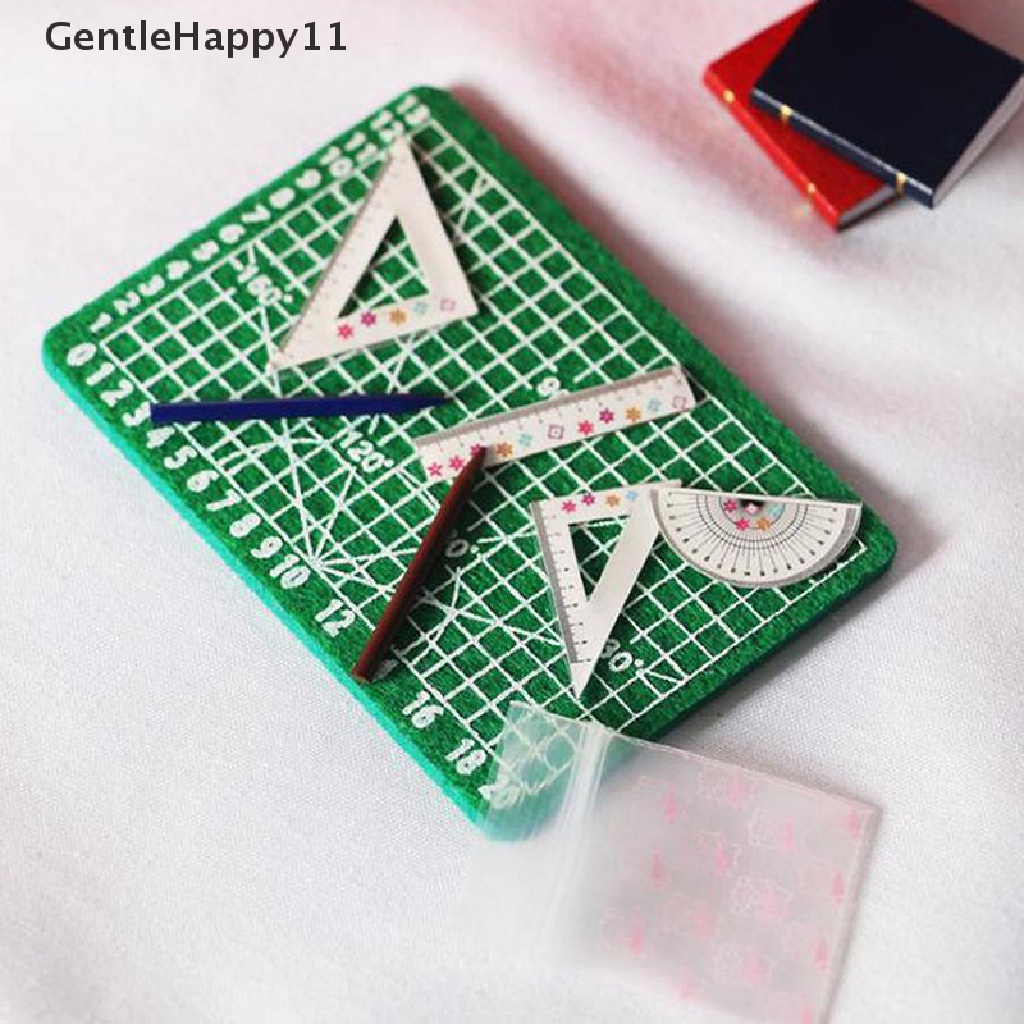 Gentlehappy 4pcs / set Miniatur Alas Potong + Penggaris + Gunting Skala 1: 12 Untuk Aksesoris Rumah Boneka