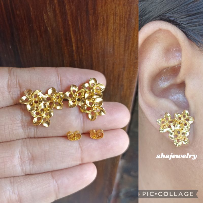 giwang bunga kenari bahan alpaka bali lapis emas