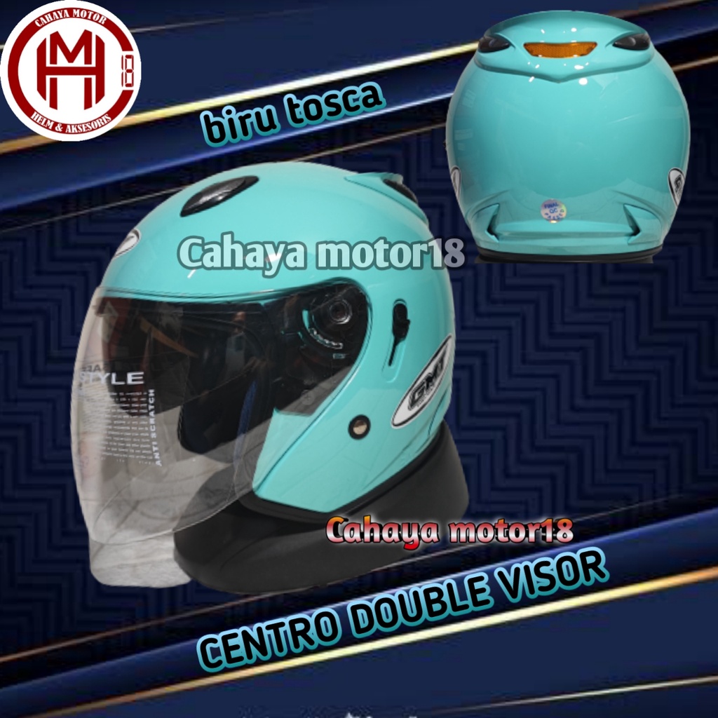 HELM GMT CENTRO DOUBLE VISOR|MODEL INK|HALF FACE|BIRU TOSCA