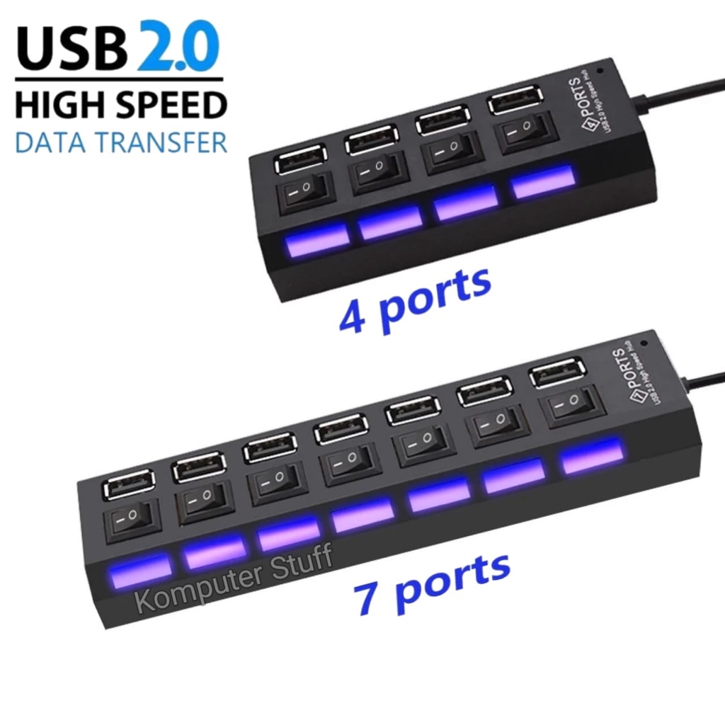 USB HUB 4 Ports USB 2.0 Di Laptop PC / Notebook / Komputer Dengan Tombol On/Off LED light