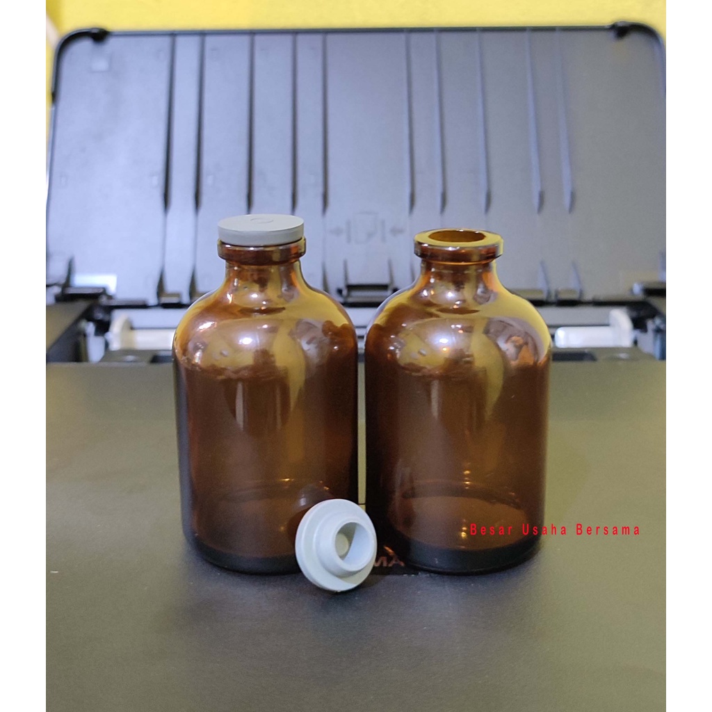 Botol Vial Kaca Coklat Amber 50ml 50 ml Tutup Karet