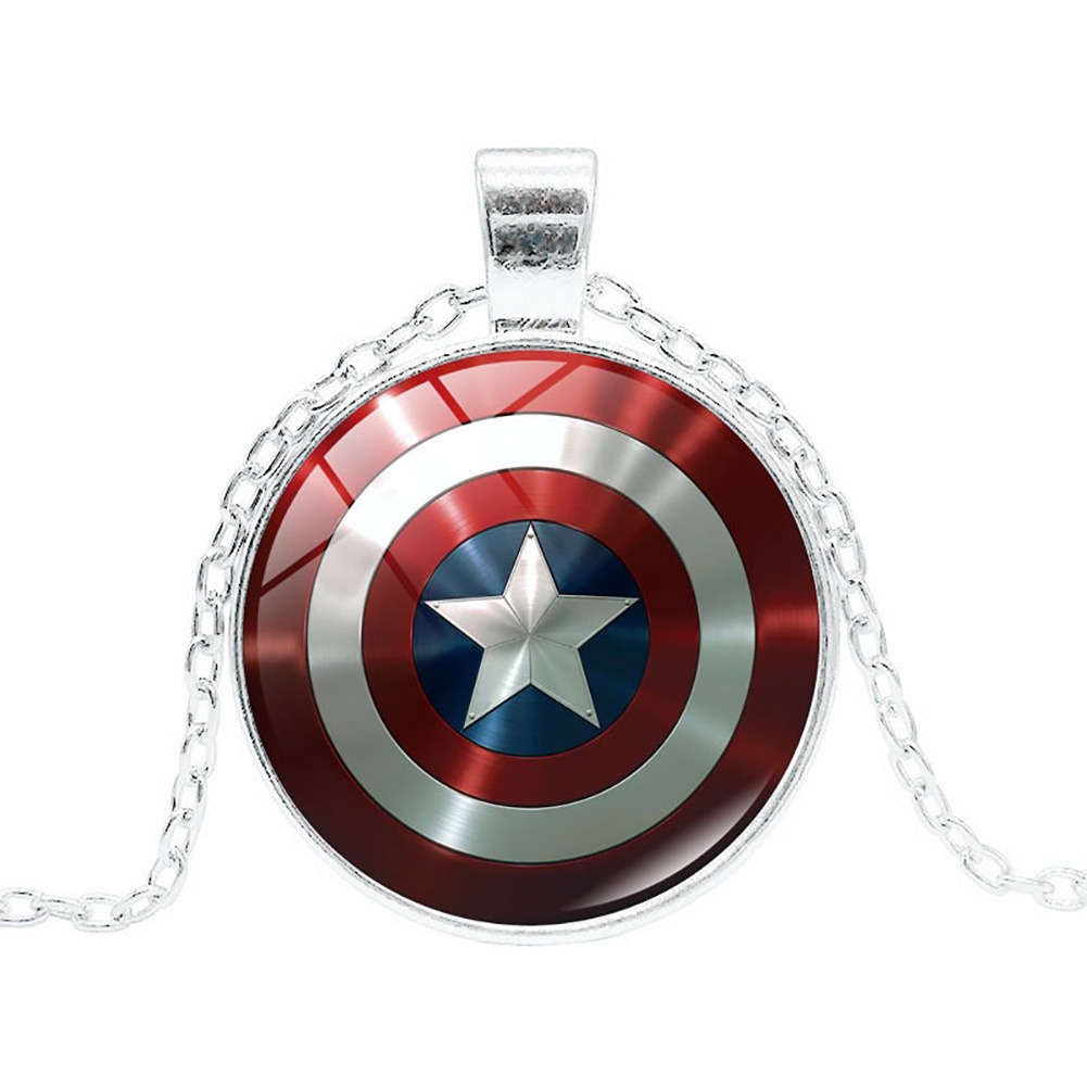 Hu Hu Hu Hu Hu Alat Bantu Pasang Kacamata♡ Kalung Rantai Dengan Liontin Kaca Cabochon Gambar Perisai Captain America Avenger