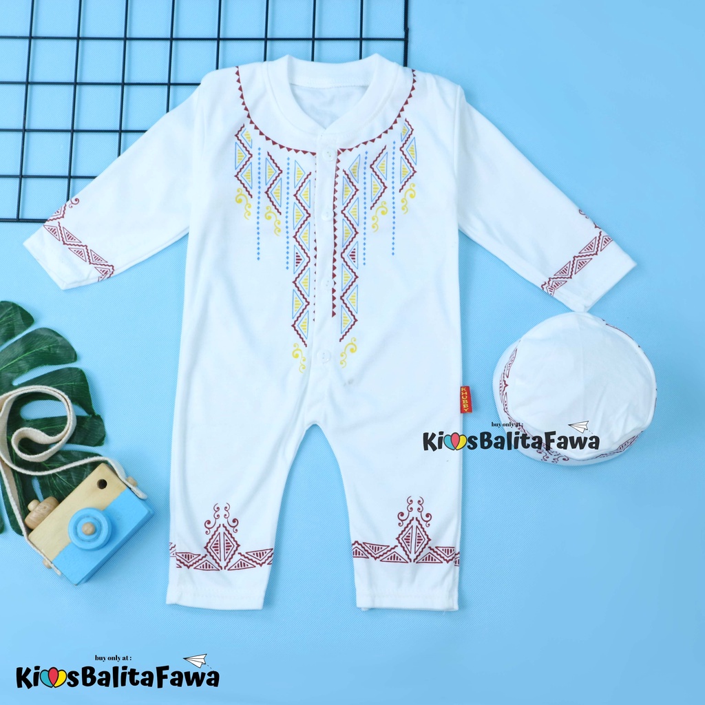 (PUTIH) Koko Jumper Naufal uk 0-12 Bulan / Baju Muslim Baby Anak Laki Romper All Size Bayi Newborn Babycinnamon