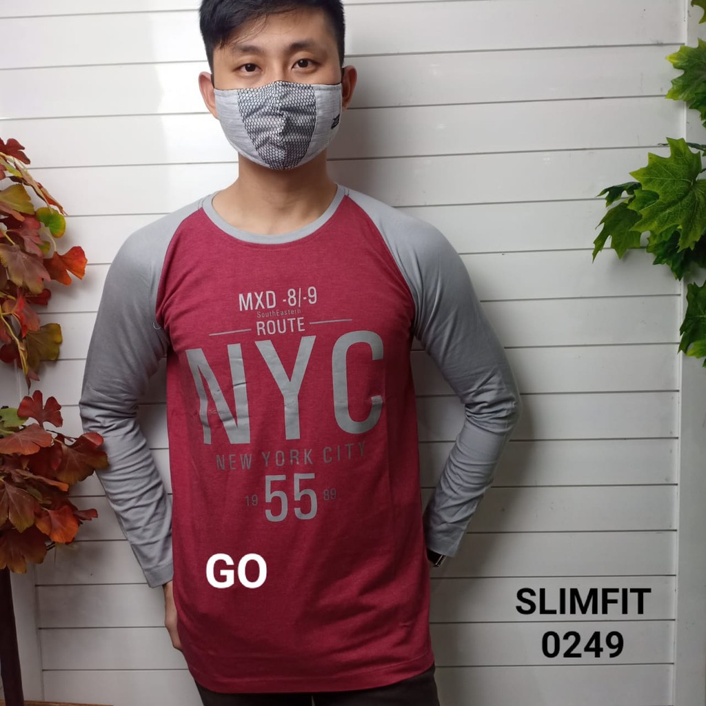 gos gof MAXMILLIAN KAOS Panjang 3/4 (Slimfit) Pakaian Pria Atasan Kaos Oblong Original Lengan Panjan