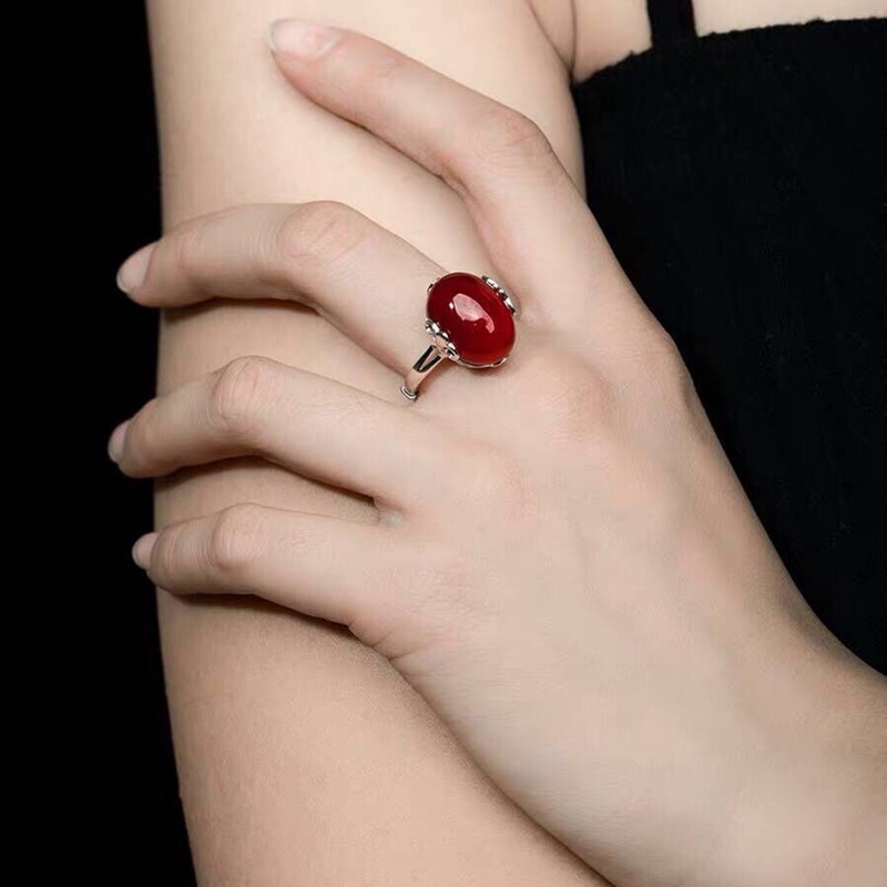 Cincin Wanita Bahan Sterling Silver 925 Hias Giok Untuk Pernikahan