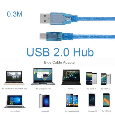 Kabel Data USB A to Mini USB B Male Cable Biru Phone Arduino Nano PC