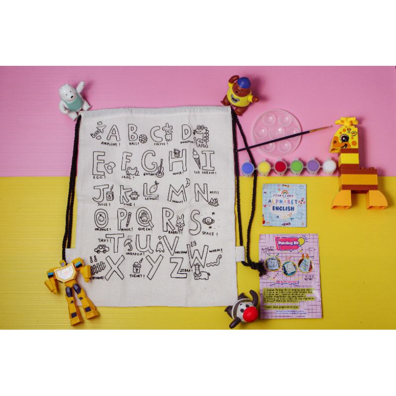 

Paket Lukis Anak - Alphabet English (paket lengkap tas , cat , kuas , pallet , packaging)