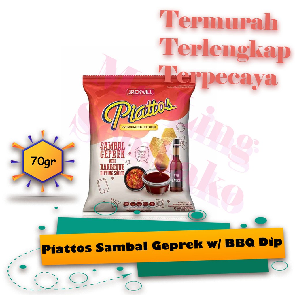 PIATTOS  PREMIUM SNACK KENTANG SAMBEL GEPREK WITH BARBEQUE DIPPING SAUCE 70G, Snack, Makanan Ringan