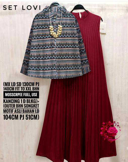 SETELAN LOVI/ MAXI PLISKET PAYUNG WANITA/ SET 2IN1 GAMIS & OUTER/ GAMIS TERBARU/ GAMIS LEBARAN 2022