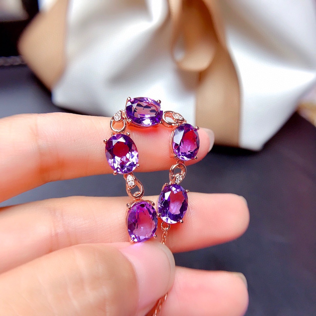 Gelang Berlian Amethyst Bentuk Telur Bahan Stainless Untuk Wanita