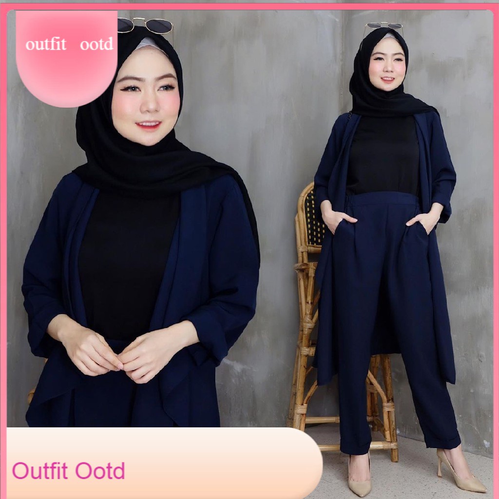 Outfit Ootd Baju Setelan Kantor Wanita Hijab Terbaru Jade dan Celana