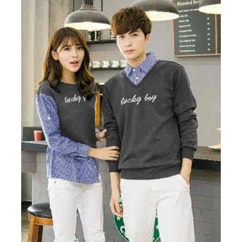 Baju Couple Murah [Couple Sweater Lucky Boy Abu Tua LO] couple sweater babytery abu tua