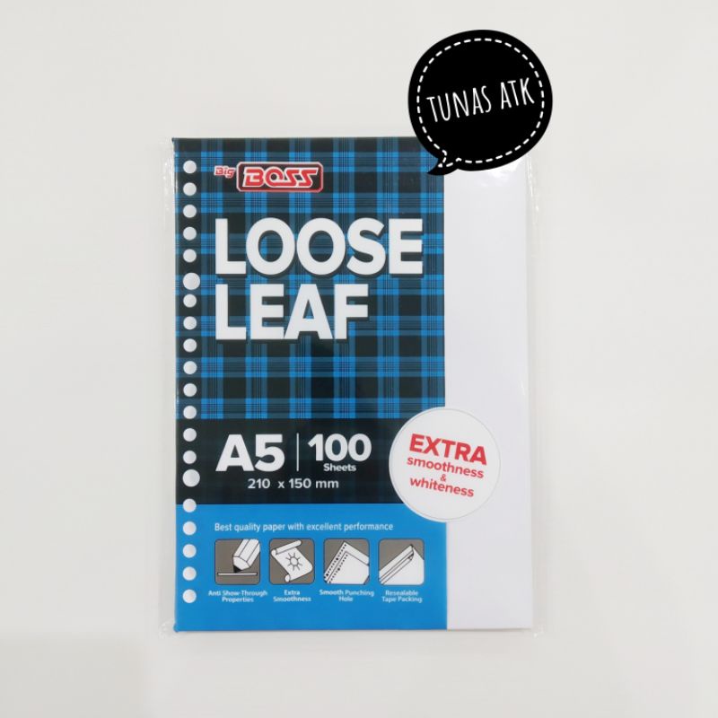 

BIG BOSS LOOSE LEAF PLAIN A5 100 SHEETS