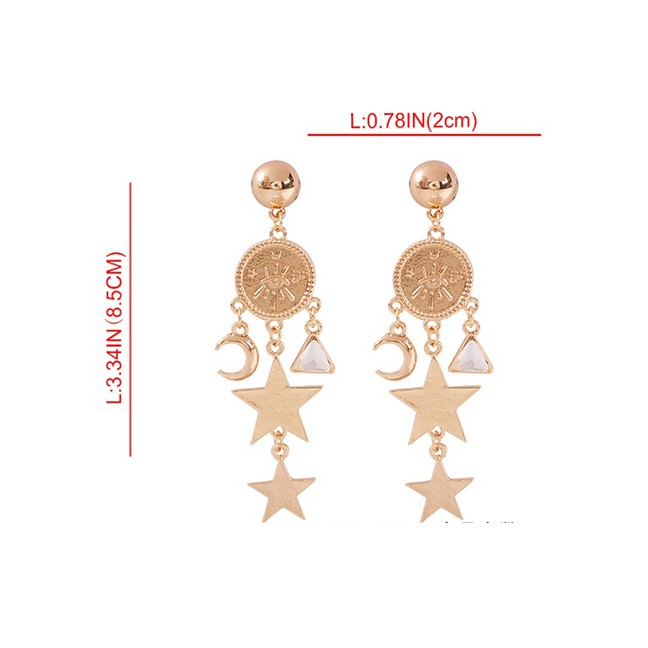 LRC Anting Tusuk Fashion Gold Alloy Star Moon Embossed Earrings F77991