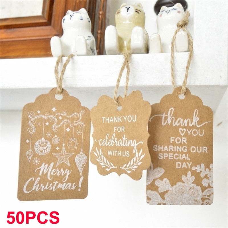 

50 Pcs Label Tag Kertas Kraft Tulisan Handmade/Untuk Kemasan Hadiah/Pesta Pernikahan - PO Import