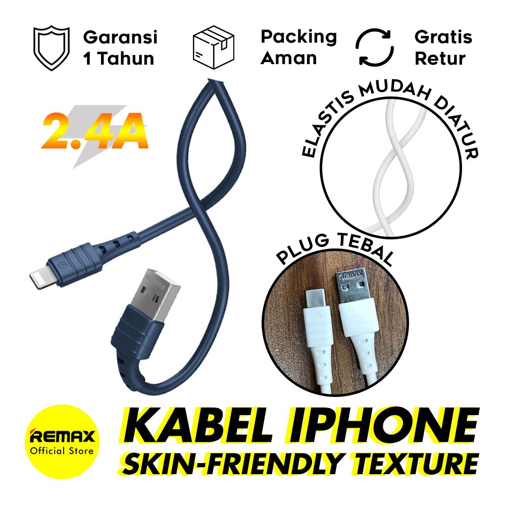 Remax RC-179I Zeron Kabel Data Lightning 2.4A Fast Charging Cable USB Charger Original Garansi Resmi