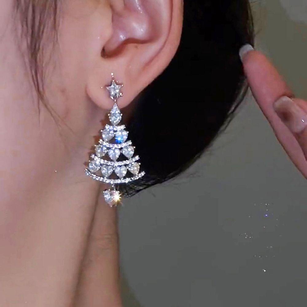 Mxbeauty Anting Pohon Natal Trendi Mewah Wanita Hadiah Cinta Hati Gaya Korea Anting Wanita Drop Earrings