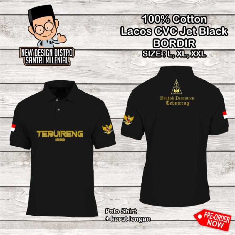 Kaos Kerah Hitam | Kaos Polo | Kaos Bordir | Kaos Tebuireng Full Bordir Exsklusif